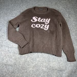 Wooden Ships Sweater Womens S/M Mohair Wool Blend Stay Cozy Brown Oversized Crew